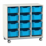 Flexeo Regal PRO, Stahlrahmen, 3 Reihen, 12 Boxen weiß mit Boxen hellblau (Zoom)