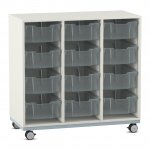 Flexeo Regal PRO, Stahlrahmen, 3 Reihen, 12 Boxen weiß mit Boxen transparent (Zoom)