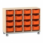 Flexeo Regal PRO, Stahlrahmen, 4 Reihen, 16 Boxen Gr. M Ahorn honig mit Boxen orange (Zoom)