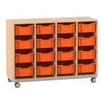 Flexeo Regal PRO, Stahlrahmen, 4 Reihen, 16 Boxen Gr. M Buche hell mit Boxen orange (Zoom)