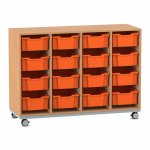 Flexeo Regal PRO, Stahlrahmen, 4 Reihen, 16 Boxen Gr. M Buche dunkel mit Boxen orange (Zoom)