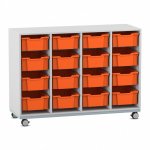 Flexeo Regal PRO, Stahlrahmen, 4 Reihen, 16 Boxen Gr. M grau mit Boxen orange (Zoom)