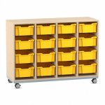 Flexeo Regal PRO, Stahlrahmen, 4 Reihen, 16 Boxen Gr. M Ahorn honig mit Boxen gelb (Zoom)