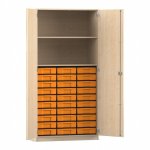 Flexeo Schrank, 30 kleine Boxen, 2 Fächer, 2 Türen Ahorn honig mit Boxen gelb (Zoom)