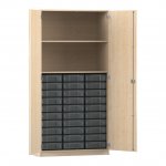 Flexeo Schrank, 30 kleine Boxen, 2 Fächer, 2 Türen Ahorn honig mit Boxen transparent (Zoom)