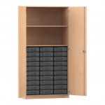 Flexeo Schrank, 30 kleine Boxen, 2 Fächer, 2 Türen Buche hell mit Boxen transparent (Zoom)