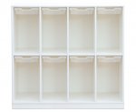 Flexeo Schulranzenregal PRO, 4 Reihen, 8 Boxen Gr. S, für 8 Schulranzen weiß mit Boxen transparent (Zoom)