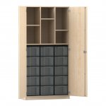 Flexeo Hochschrank mit 6 Fächern, 15 großen Boxen und Türen Ahorn honig mit Boxen transparent (Zoom)