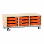 Flexeo Regal Pro mit Stahlrahmen, 3 Reihen, 9 Boxen Gr. S Ahorn honig mit Boxen orange (Zoom)