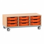 Flexeo Regal PRO, Stahlrahmen, 3 Reihen, 9 Boxen Gr. S Buche hell mit Boxen orange (Zoom)