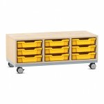 Flexeo Regal PRO, Stahlrahmen, 3 Reihen, 9 Boxen Gr. S Ahorn honig mit Boxen gelb (Zoom)