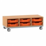 Flexeo Regal PRO, Stahlrahmen, 3 Reihen, 6 Boxen Gr. S Buche dunkel mit Boxen orange (Zoom)