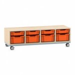 Flexeo Regal PRO, Stahlrahmen, 4 Reihen, je 4 Boxen Gr. S und Gr. M Ahorn honig mit Boxen orange (Zoom)