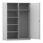 Flexeo Garderobenschrank mit einer Garderobe und 6 Fächern grau offen (Zoom)