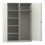 Flexeo Garderobenschrank mit einer Garderobe und 6 Fächern weiß offen (Zoom)