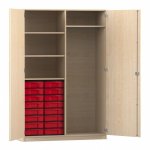 Flexeo Garderobenschrank mit 16 kleinen Boxen Ahorn honig mit Boxen rot (Zoom)