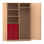 Flexeo Garderobenschrank mit 16 kleinen Boxen Buche hell mit Boxen rot (Zoom)
