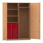 Flexeo Garderobenschrank mit 16 kleinen Boxen Buche dunkel mit Boxen rot  (Zoom)