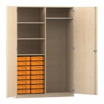 Flexeo Garderobenschrank mit 16 kleinen Boxen Ahorn honig mit Boxen gelb (Zoom)