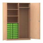 Flexeo Garderobenschrank mit 16 kleinen Boxen Buche hell mit Boxen grün  (Zoom)