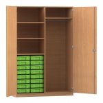 Flexeo Garderobenschrank mit 16 kleinen Boxen Buche dunkel mit Boxen grün  (Zoom)