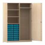 Flexeo Garderobenschrank mit 16 kleinen Boxen Ahorn honig mit Boxen blau (Zoom)