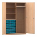 Flexeo Garderobenschrank mit 16 kleinen Boxen Buche hell mit Boxen blau (Zoom)