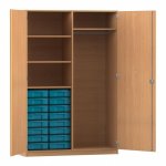 Flexeo Garderobenschrank mit 16 kleinen Boxen Buche dunkel mit Boxen blau (Zoom)