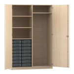 Flexeo Garderobenschrank mit 16 kleinen Boxen Ahorn honig mit Boxen transparent (Zoom)