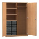 Flexeo Garderobenschrank mit 16 kleinen Boxen Buche dunkel mit Boxen transparent (Zoom)