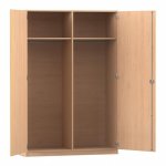 Flexeo Garderobenschrank mit beidseitiger Garderobe Buche hell offen (Zoom)