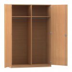 Flexeo Garderobenschrank mit beidseitiger Garderobe Buche dunkel offen (Zoom)