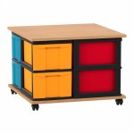 Flexeo Fahrbares Containersystem mit Ablage, 8 große Boxen Buche dunkel, bunt  (Zoom)