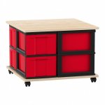 Flexeo Fahrbares Containersystem mit Ablage, 8 große Boxen Ahorn honig, rot  (Zoom)