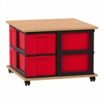 Flexeo Fahrbares Containersystem mit Ablage, 8 große Boxen Buche dunkel, rot  (Zoom)
