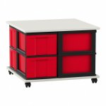 Flexeo Fahrbares Containersystem mit Ablage, 8 große Boxen weiß, rot  (Zoom)