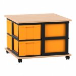 Flexeo Fahrbares Containersystem mit Ablage, 8 große Boxen Buche hell, gelb  (Zoom)