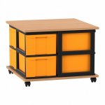Flexeo Fahrbares Containersystem mit Ablage, 8 große Boxen Buche dunkel, gelb  (Zoom)