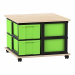 Flexeo Fahrbares Containersystem mit Ablage, 8 große Boxen Ahorn honig, grün  (Zoom)