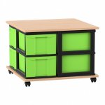 Flexeo Fahrbares Containersystem mit Ablage, 8 große Boxen Buche hell, grün  (Zoom)