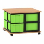 Flexeo Fahrbares Containersystem mit Ablage, 8 große Boxen Buche dunkel, grün  (Zoom)