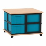 Flexeo Fahrbares Containersystem mit Ablage, 8 große Boxen Buche hell, blau  (Zoom)