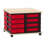 Flexeo Fahrbares Containersystem mit Ablage, 16 kleine Boxen Ahorn honig, rot  (Zoom)