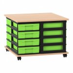 Flexeo Fahrbares Containersystem mit Ablage, 16 kleine Boxen Buche hell, grün  (Zoom)