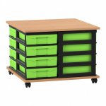 Flexeo Fahrbares Containersystem mit Ablage, 16 kleine Boxen Buche dunkel, grün  (Zoom)