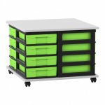 Flexeo Fahrbares Containersystem mit Ablage, 16 kleine Boxen grau, grün  (Zoom)