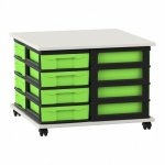 Flexeo Fahrbares Containersystem mit Ablage, 16 kleine Boxen weiß, grün  (Zoom)