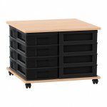Flexeo Fahrbares Containersystem mit Ablage, 16 kleine Boxen Buche hell, schwarz  (Zoom)