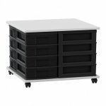 Flexeo Fahrbares Containersystem mit Ablage, 16 kleine Boxen grau, schwarz  (Zoom)