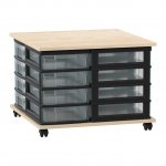 Flexeo Fahrbares Containersystem mit Ablage, 16 kleine Boxen Ahorn honig, transparent  (Zoom)